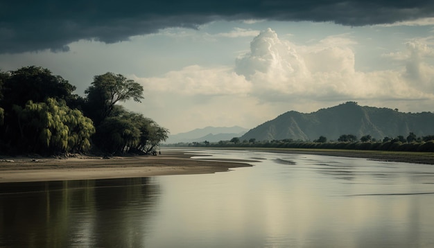 Digitale Kunst Schöne Irrawaddy-Flusslandschaft Hintergrundansicht bei Dämmerung Sonnenuntergang digitale Kunst