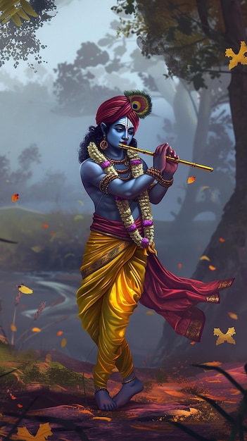 Foto digitale kunst von lord krishna, der spielt