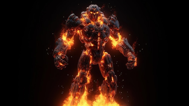 Digitale Kunstillustration des Feuergolems Generative KI