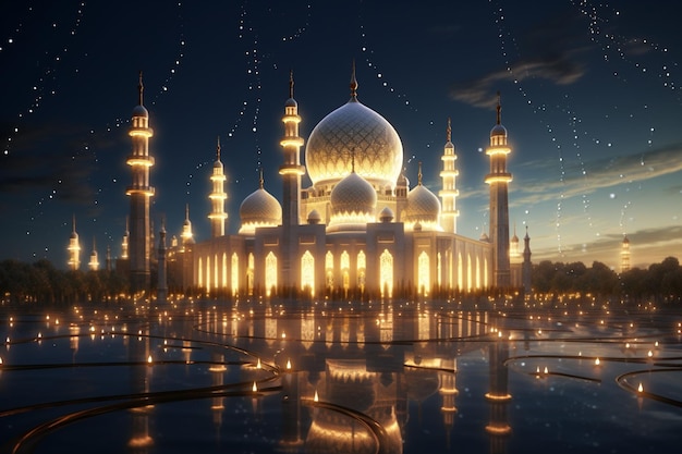 Digitale Kunstkomposition einer beleuchteten Moschee Generative ai