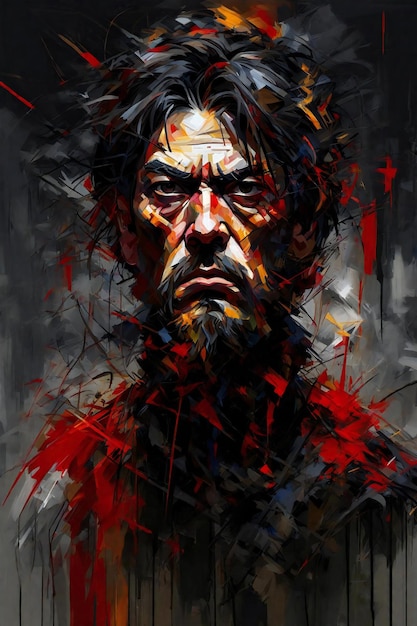 Digitale Malerei des Gesichts Jesu Christi in roten und schwarzen Farben digitale Malerei