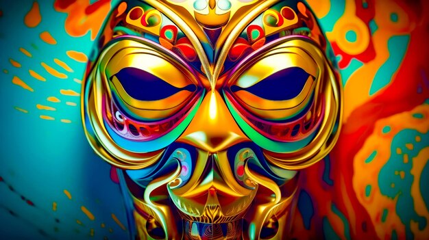 Digitale Malerei einer Person mit Maske auf dem Gesicht und farbenfrohem Hintergrund Generative KI
