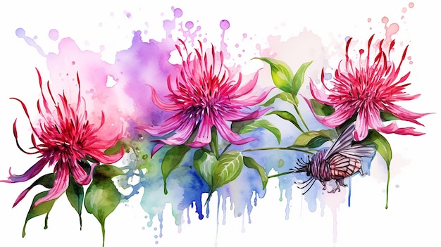 Digitale Malerei von Bienenbalsamblumen im Aquarellstil