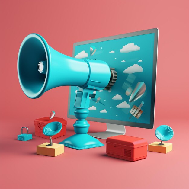 digitale Marketing-Post-Vorlage mit 3D-Rendering-Illustration Megaphone-Ziel