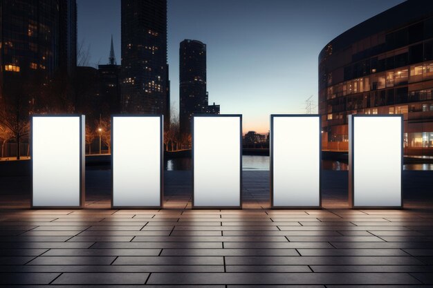 Digitale Medien Leere weiße Attrappe einer Werbetafel im Hintergrund der Stadt Generative KI