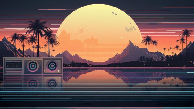 Digitale Retro-Landschaft Cyber-Oberfläche Retro-Musik