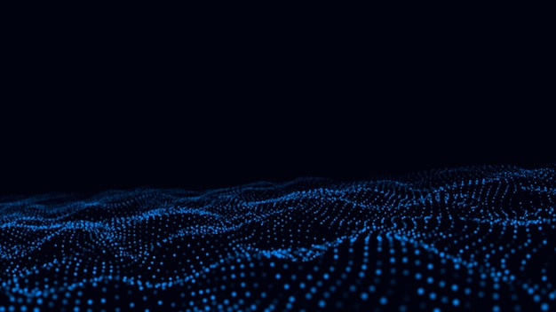Digitale Technologie Welle Dunkler Cyberspace mit bewegten Punkten und Linien Futuristischer digitaler Hintergrund Big Data-Analysen 3D-Rendering