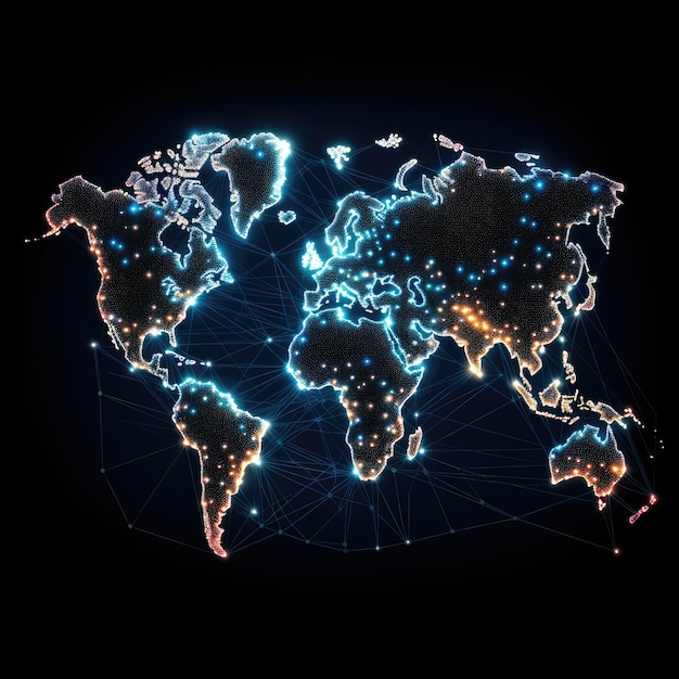 Digitale Weltgemeinschaftskarte, globale Karte, digitales Konzept