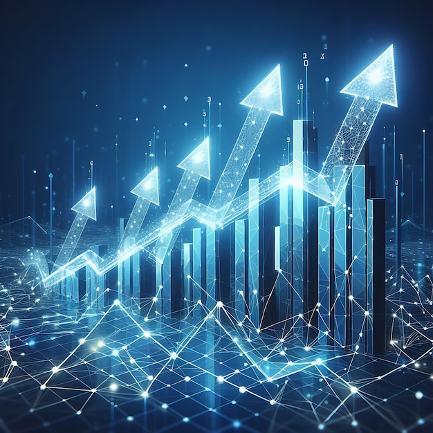 digitale Zusammensetzung aus Pfeilen und Graphen