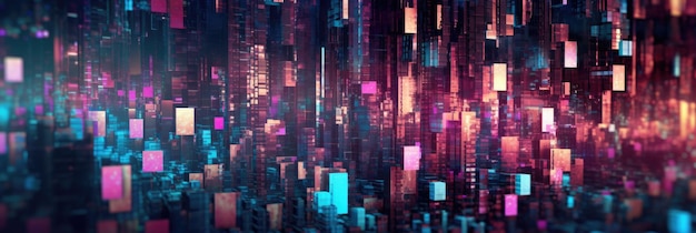 Digitaler abstrakter Hintergrund mit Scifi-Neonlichtlinienmuster. Malerische generative KI