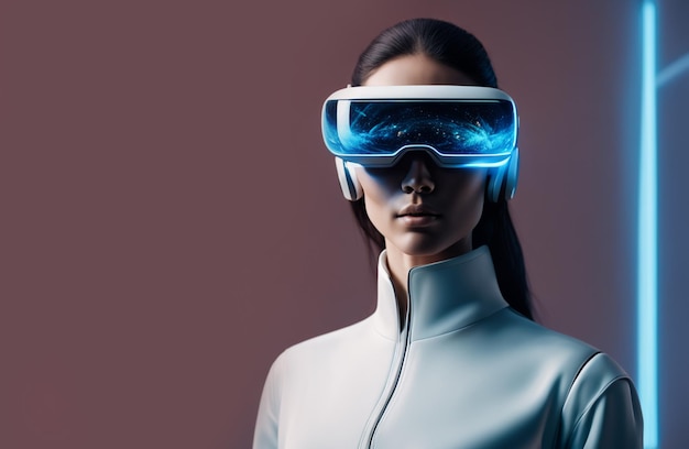 Digitaler Avatar einer wunderschönen futuristischen Frau, eingetaucht in die virtuelle Realität