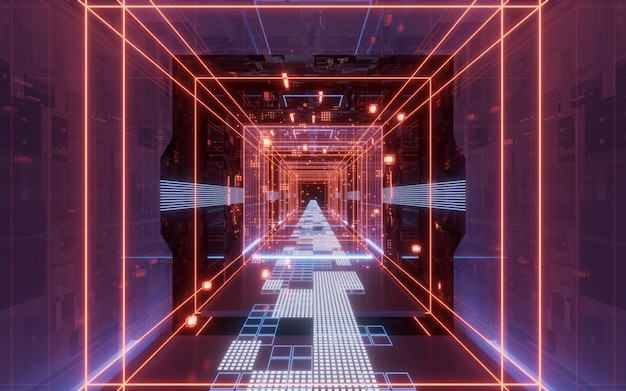 Digitaler Cyberspace-Scifi-Konzept-Tunnel 3D-Rendering