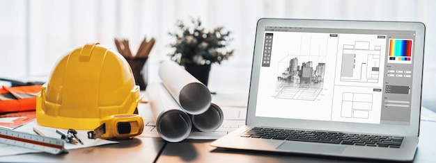 Foto digitaler entwurf einer architekturdesign-software auf dem laptop-bildschirm insight