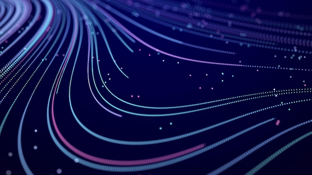 Digitaler Hintergrund mit Bewegung leuchtender Partikel Komplexe Technologien für Big Data 3D-Rendering