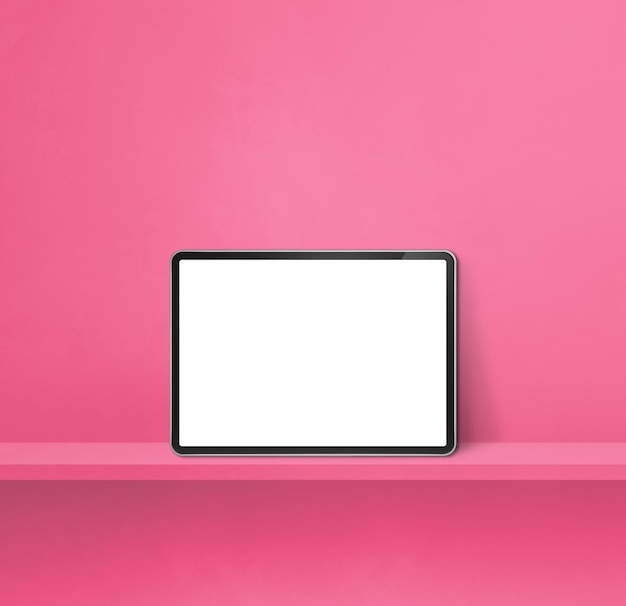Digitaler Tablet-PC auf rosa Wandregal Quadratisches Hintergrundbanner