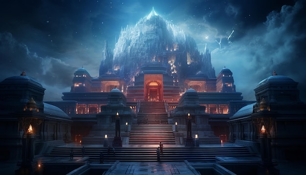 digitaler Tempel, den es nicht gibt. Futuristischer Tempel für neue Religionen