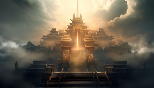 digitaler Tempel, den es nicht gibt. Futuristischer Tempel für neue Religionen