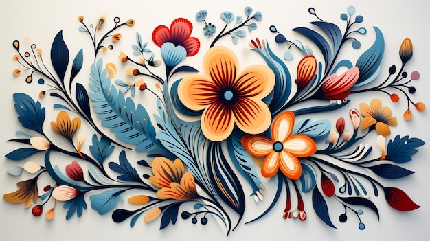 Digitaler Textildruck mit Blumen und Blättern im abstrakten Vintage-Stil