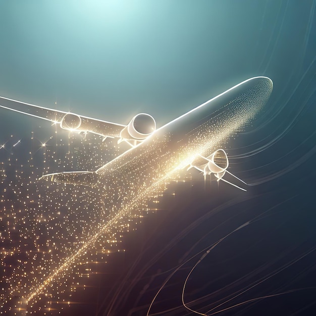 Digitales 3D-Flugzeug Abstraktes Vektor-Wireframe eines Passagierflugzeugs auf blauem Hintergrund
