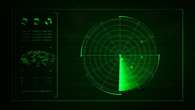 Digitales blaues realistisches Radar mit Zielen auf dem Monitor beim Suchen