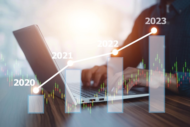 Digitales Diagramm des Finanzbankwesens erhöht den Zinssatz oder die Dividende für Hypothekeninvestitionen aus dem Unternehmenswachstumskonzept