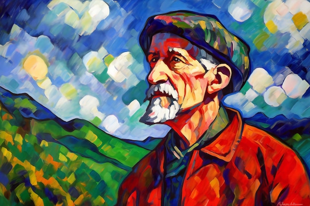 Digitales Gemälde eines alten Mannes mit Mütze und Bart