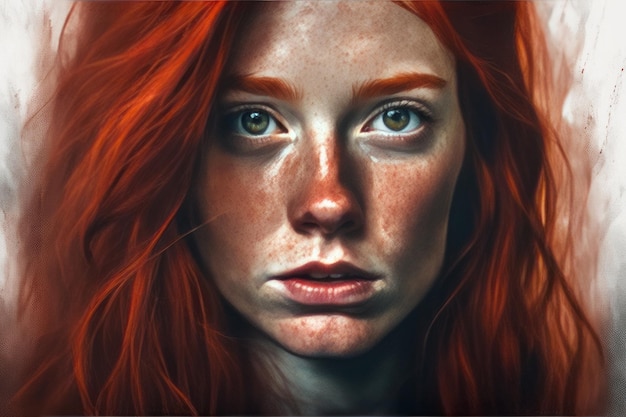 digitales Gemälde eines rothaarigen Mädchens digitales Gemäld eines roten Mädchens Porträt eines roten Hai