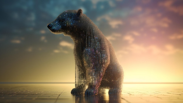 Digitales Kunstwerk eines Eisbären, der auf einem Fliesenboden sitzt, mit komplizierten Details und künstlerischer Darstellung, inspiriert von Mike Winkelmann