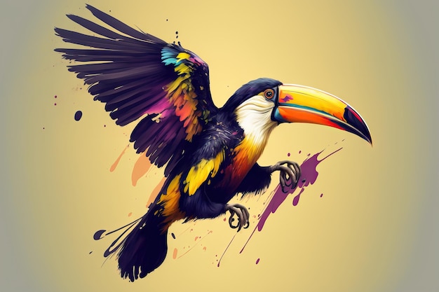 Digitales Malen eines fliegenden Tukans freihändig