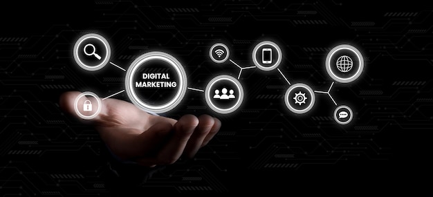 Digitales Marketing Internetmarketing und digitaler Marketinghintergrund