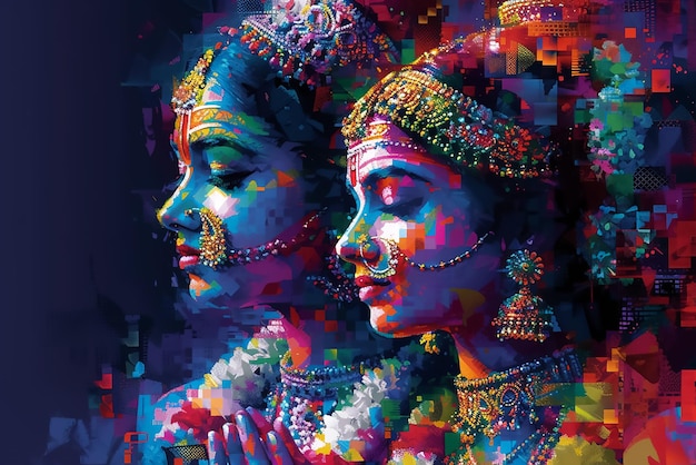 Digitales Porträt des Hindu-Gottes Radha Krishna