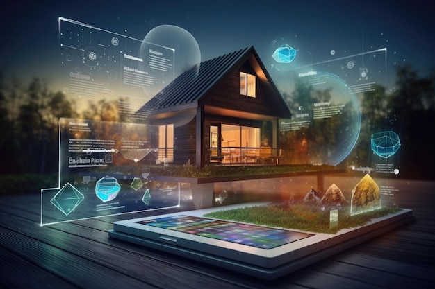 Digitales Projekt eines Wohngebäudes Haushologramm Virtueller Entwurf eines intelligenten Hauses