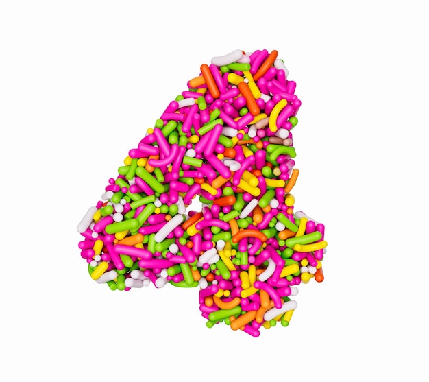 Dígito 4 feito de confeitos coloridos Numeric Four Number Rainbow polvilha ilustração 3d