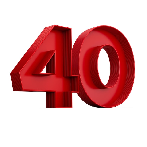 Dígito rojo 40 o cuarenta con sombra interior aislado en blanco ilustración 3d