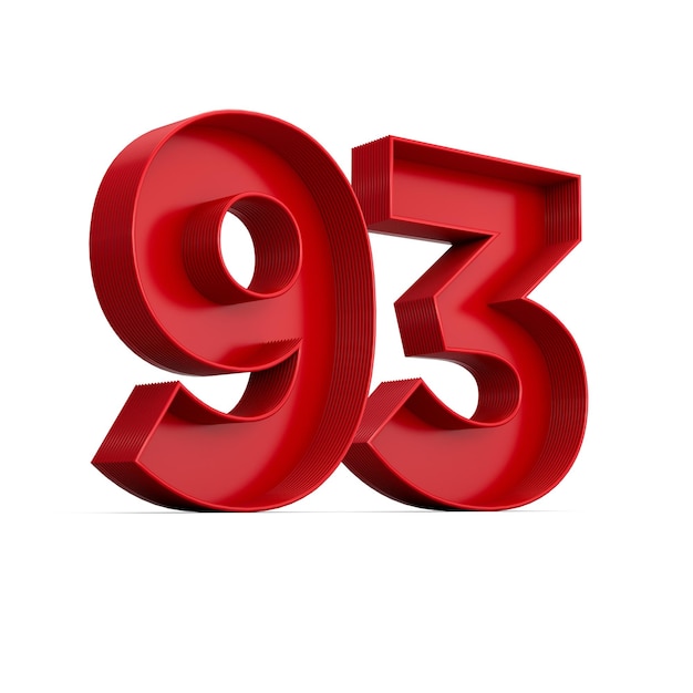 Dígito rojo 93 o noventa y tres con sombra interior aislado sobre fondo blanco ilustración 3d