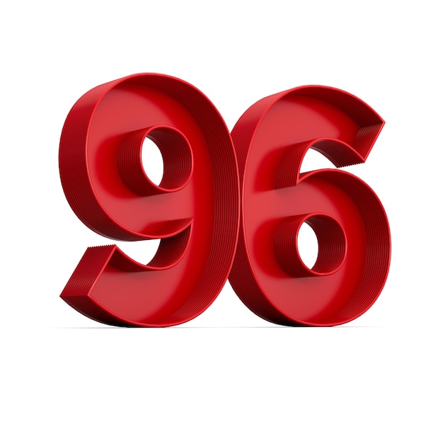 Dígito rojo 96 o noventa y seis con sombra interior aislado sobre fondo blanco ilustración 3d