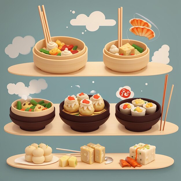 Foto dim sum com chopstick cartoon icon vector ilustração alimentação icon objeto conceito isolado premium vector flat cartoon estilo