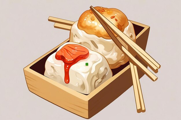 Foto dim sum con una ilustración de icono vectorial de dibujos animados