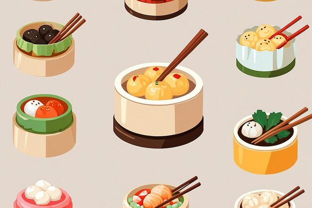 Foto dim sum con una ilustración de icono vectorial de dibujos animados