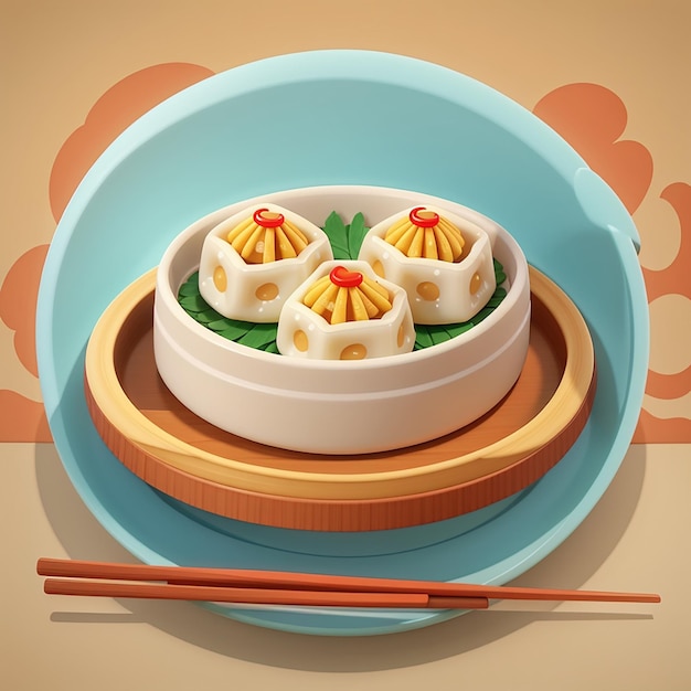 Dim sum en el plato con palillos de comedor icona vectorial de dibujos animados ilustración icona de objeto de comida concepto aislado