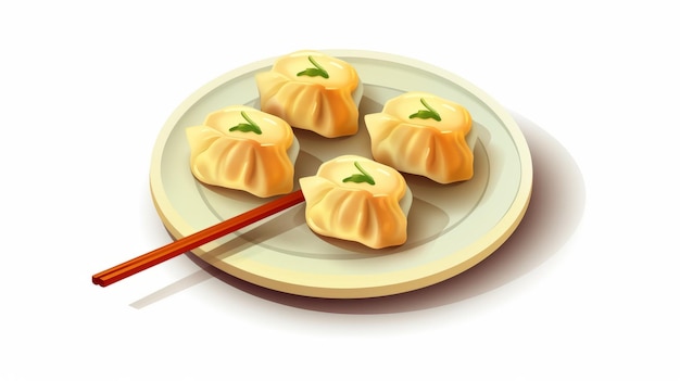 Dim sum en un plato con palillos de dibujos animados icono vectorial ilustración icono de objeto de comida concepto aislado