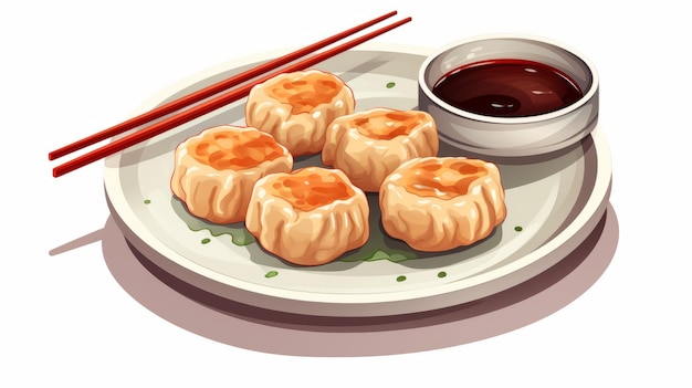 Dim sum en un plato con palillos de dibujos animados icono vectorial ilustración icono de objeto de comida concepto aislado