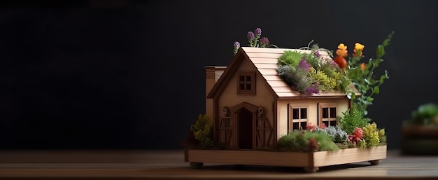Diminuta casa de madera con plantas Casa en miniatura generada por IA