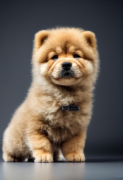 Diminuto lindo adorable chow chow cachorro con iluminación de estudio de fondo negro Adoptar un cachorro de raza pura