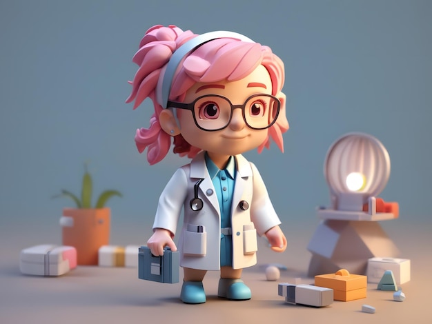 Diminuto y lindo render 3d isométrico de Doctor Figure