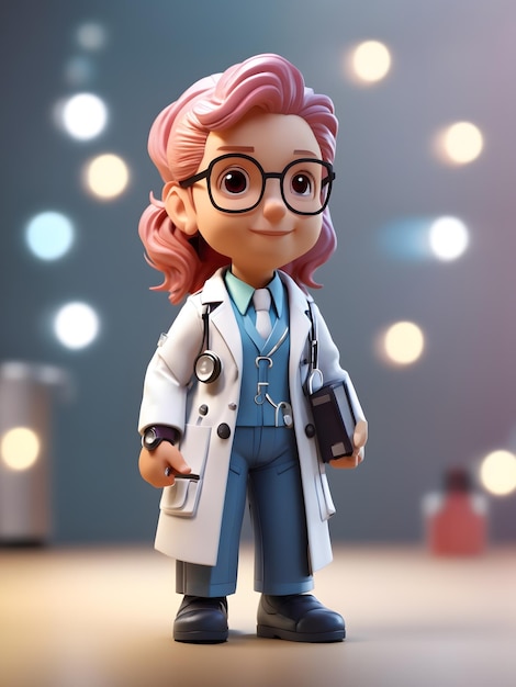 Diminuto y lindo render 3d isométrico de Doctor Figure