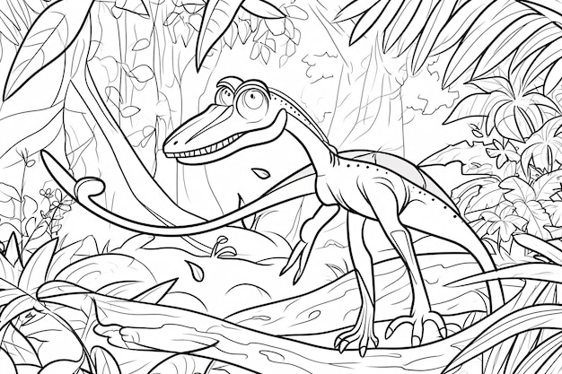 Foto dimorphodon dinosaur negro y blanco doodles lineales arte de línea página de colorear libro de colorear para niños