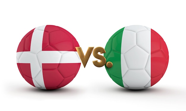 Dinamarca vs italia partido de fútbol banderas nacionales con representación de fútbol d