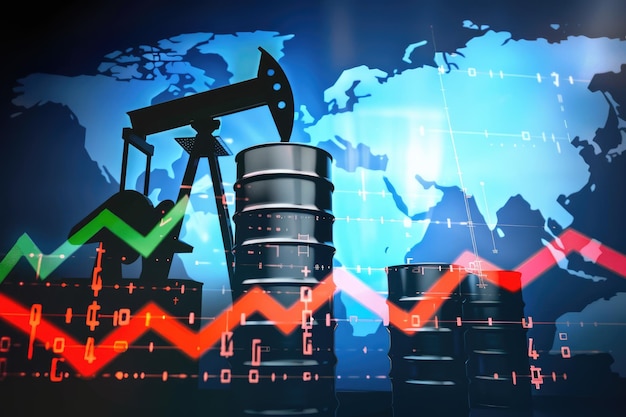 Foto dinâmica dos preços do petróleo por barril análise das flutuações na ascensão e queda dos mercados de energia compreensão dos fatores que determinam as mudanças nos preços do petróleo para informações econômicas e estratégias de investimento