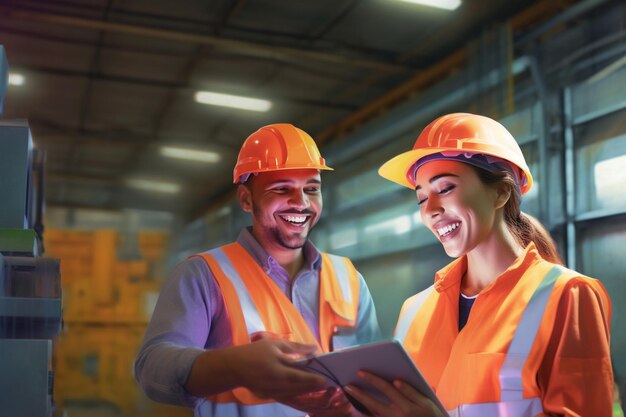 Foto dinámica de la mano de obra industrial una visión completa de la eficiencia y la colaboración en materia de seguridad